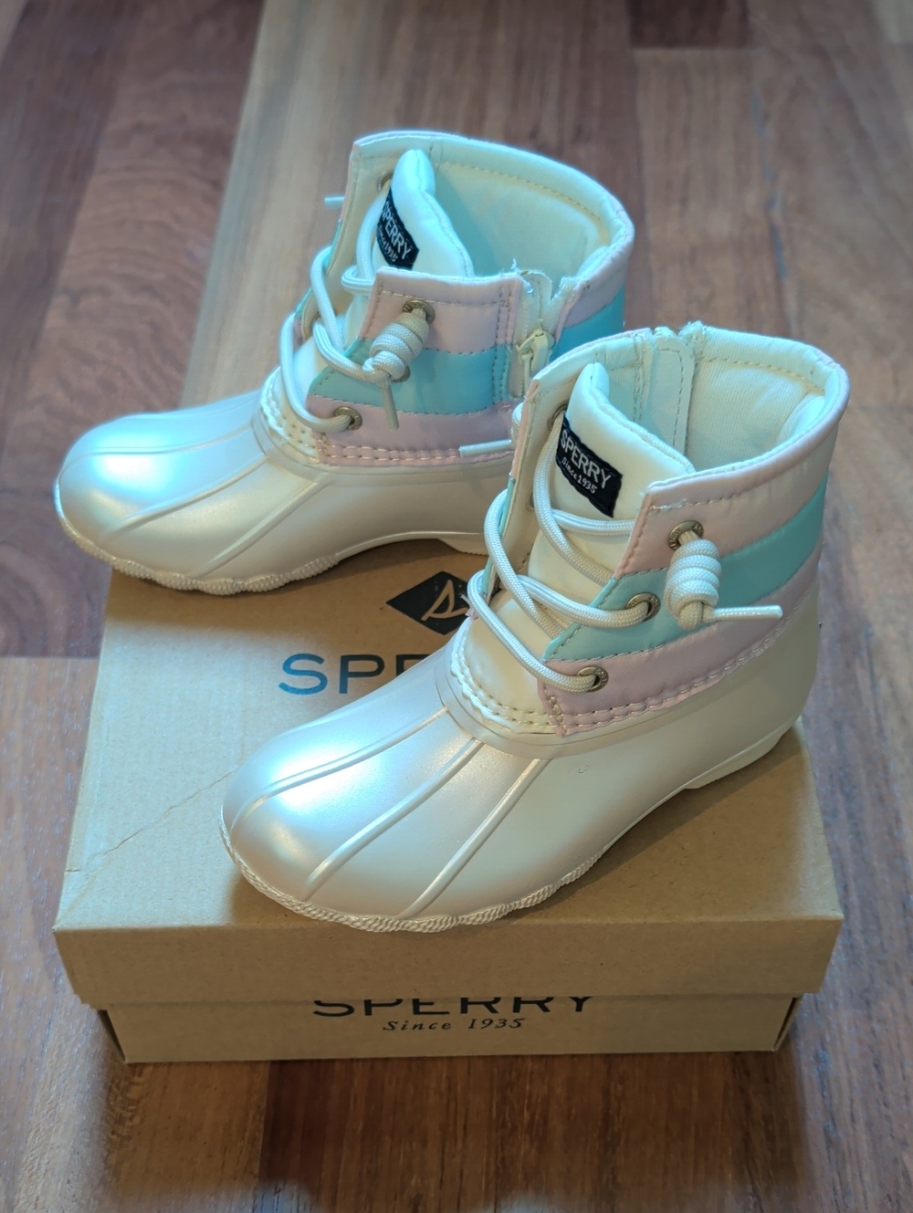 Sperry Kids Rain Boots Pink Blue Colorblock Waterproof Size 10 New In Box - Picture 9 of 9